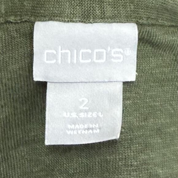 Chicos Shirt Womens Large 2 Green 100% Linen Casual Stretchy Pocketed Shirt - Picture 5 of 9